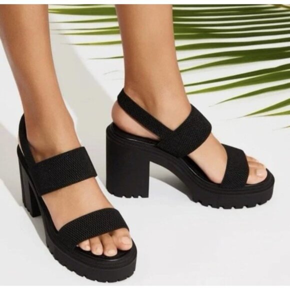 Cool Planet by Steve Madden 10M Women's Stem Lug-Sole City Sandals Black - Picture 1 of 8
